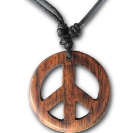 Adjustable Peace Sign Pendant Necklace with Organic Wood Hippie Style Men's Accessories