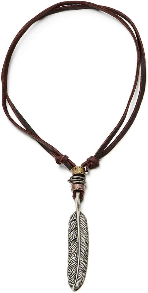Retro Style Feather Pendant Necklace for Men Adjustable Leather Cord - Image 2