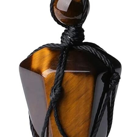 Healing Crystal Stone Pointed Necklace Adjustable Black Rope Natural Gemstone Pendant Necklace for Men