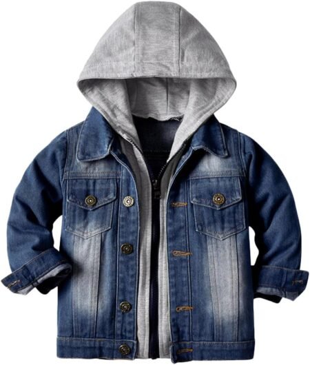 Boys Kids Hooded Denim Jacket Teens Jean Jacket with Hood