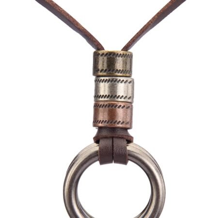 Leather Cord Necklace Chain Multilayer Wooden Pendant Necklace Vintage Boho Jewelry for Men