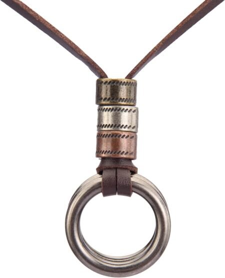 Leather Cord Necklace Chain Multilayer Wooden Pendant Necklace Vintage Boho Jewelry for Men