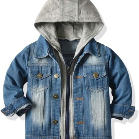 Little Boys Hooded Zipper Denim Coat Kids Jeans Jacket Outerwear Top