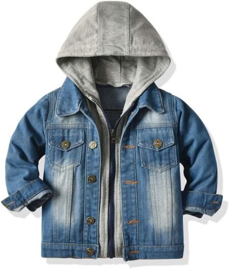 Little Boys Hooded Zipper Denim Coat Kids Jeans Jacket Outerwear Top