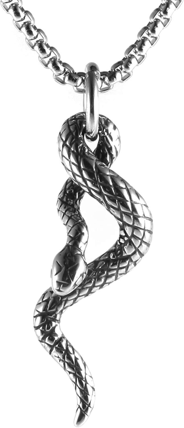 Gothic Men's Stainless Steel Animal Snake Pendant Chain Necklace