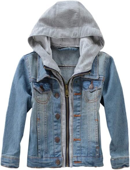 Kids Boys Hooded Denim Jacket Zipper Coat Outerwear