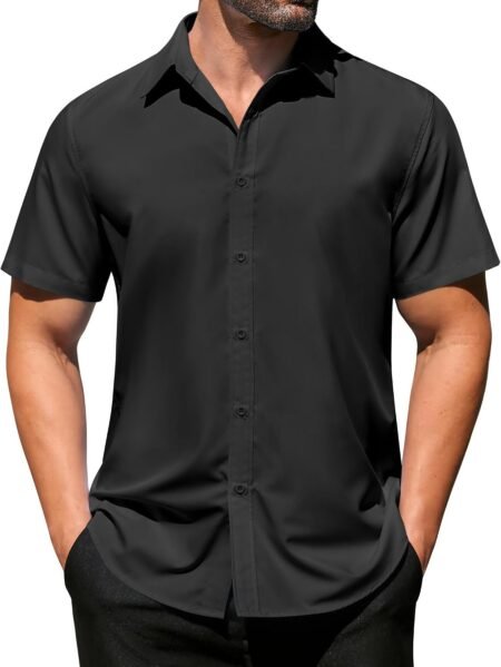 Men's Casual Dress Shirts Short Sleeve Wrinkle Free Casual Button Down Shirts