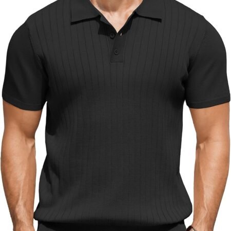Men's Knit  Shirts Short Sleeve Ribbed Knitted Shirt Summer Lightweight Casual Golf Shirts