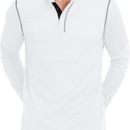Men's Henley Long Sleeve T-Shirt Casual Shirt Banded Collar Designed Placket Tees Tops