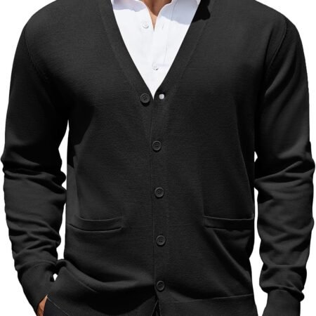 Mens Cardigan Sweaters Long Sleeve V Neck Cardigans Lightweight Knitted Button Down Sweaters with Pockets