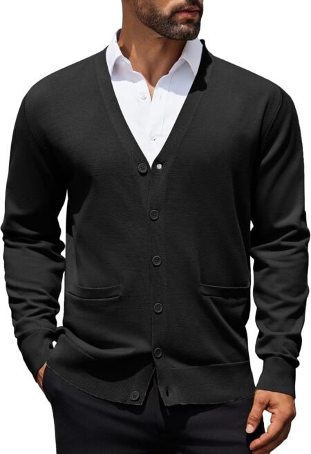 Mens Cardigan Sweaters Long Sleeve V Neck Cardigans Lightweight Knitted Button Down Sweaters with Pockets