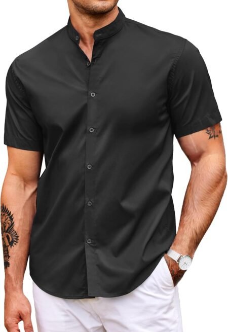 Dress Shirts for Men Banded Collar Casual Button Down Shirts