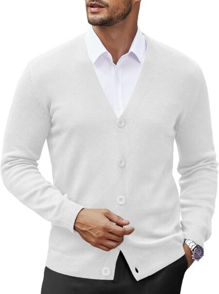 Men's V Neck Cardigan Sweater Casual Lightweight Button Down Knitted Cardigan Sweater