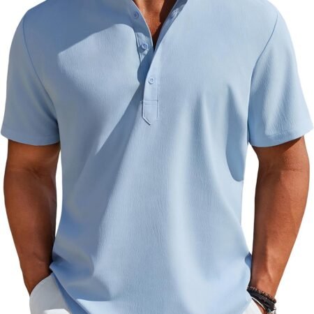 Men's Henley Shirt Short Sleeve Casual T-Shirt Summer Beach Hippie Henley Tee Shirt