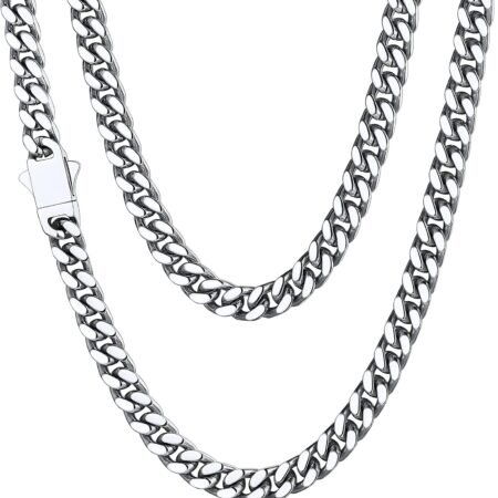Stainless Steel Men's Cuban Link Chain Black 18K Gold Miami Cuban Chain Necklace 5 7 9 12 14mm Width Durable Hip Hop Jewelry 18 20 22 24 26 28 30 Inch