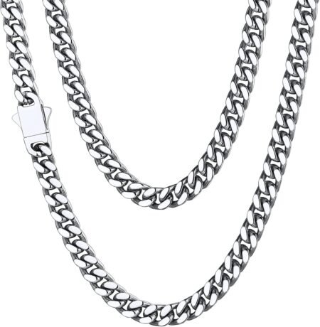 Stainless Steel Men's Cuban Link Chain Black 18K Gold Miami Cuban Chain Necklace 5 7 9 12 14mm Width Durable Hip Hop Jewelry 18 20 22 24 26 28 30 Inch