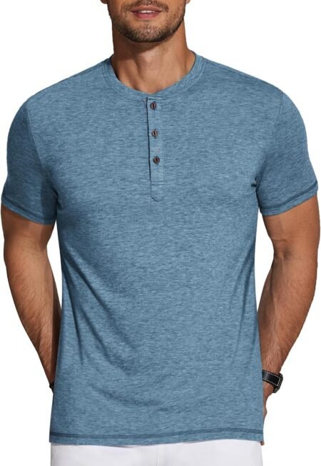 Men's Henley Shirts Short Sleeve Casual Basic Tee Summer Button Henley Soild T Shirts
