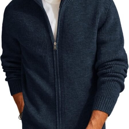 Mens Full Zip Cardigan Sweater Casual Ribbed Knitted Sweater for Men