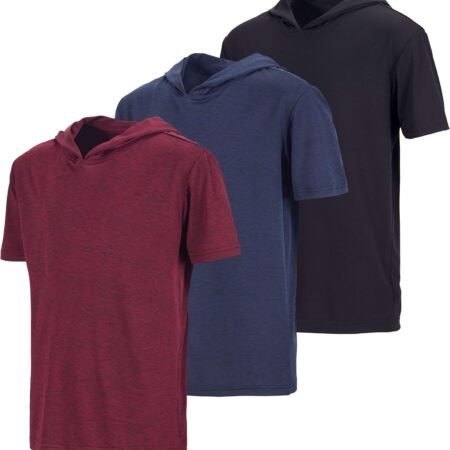 3 Pack: Boys Dry-Fit Youth Teen Active Athletic Short Sleeve Workout Hoodie - Hooded Pullover Shirts