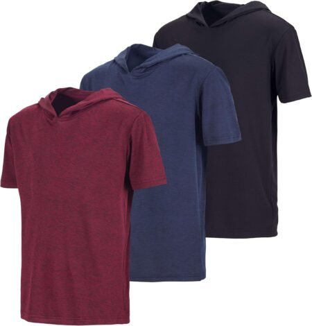 3 Pack: Boys Dry-Fit Youth Teen Active Athletic Short Sleeve Workout Hoodie - Hooded Pullover Shirts