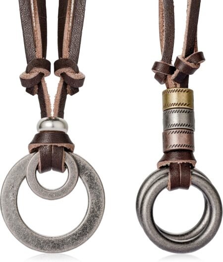 Alloy Vintage Pendant Necklace for Men Leather Chain Adjustable