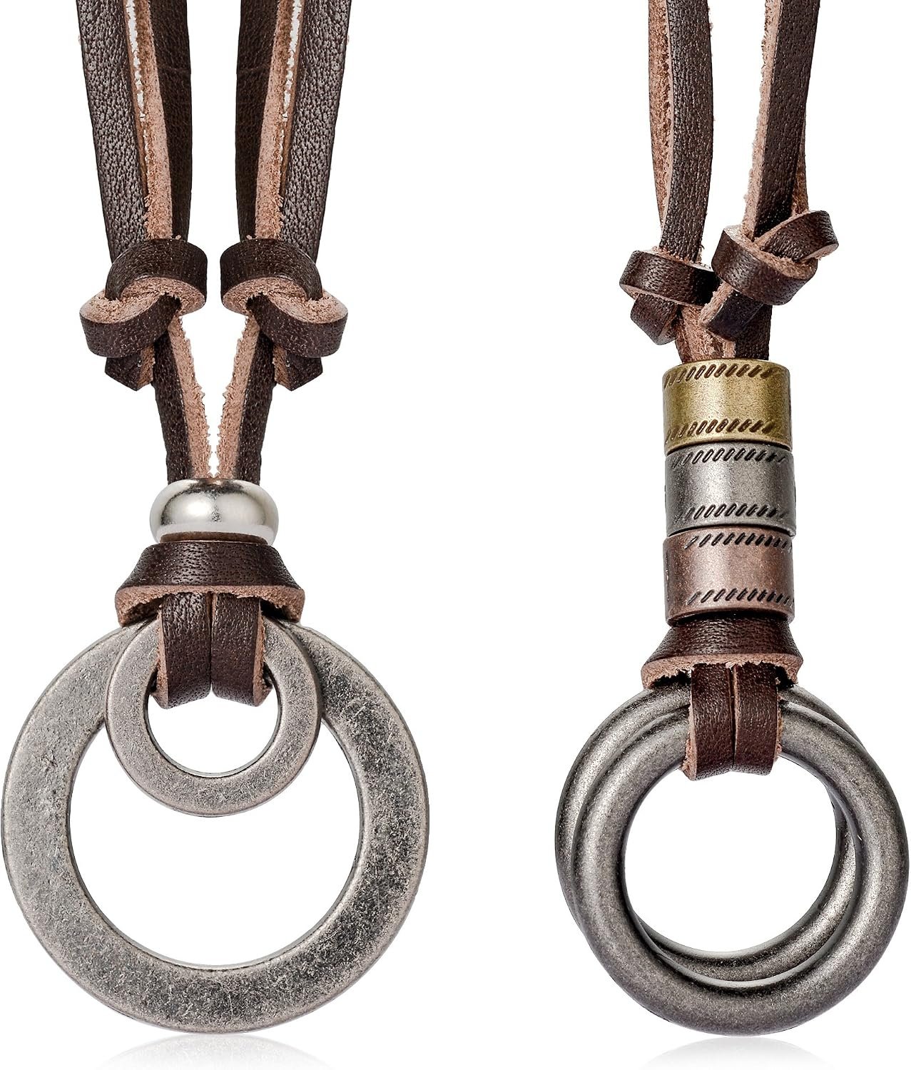 Alloy Vintage Pendant Necklace for Men Leather Chain Adjustable