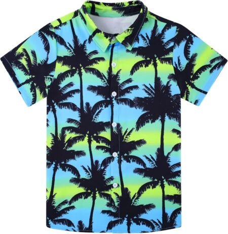 Little & Big Boys Hawaiian Shirt Kids Tropical  3D Print Button Down Shirts for 3-14 Years Old