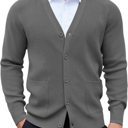 Men's Cardigan Sweaters with Button Lightweight Casual V Neck Long Sleeve Pockets Knitted Sweater